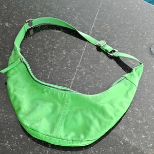 Green Leather Crescent Shoulder Bag by